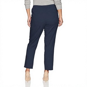 Pantalon décontracté taille mi-haute en sergé polyester/coton pour femme, grande taille, coupe droite, extensible, élastique, boutonné, antistatique, respirant - Product Image 1