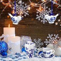 Ornements en porcelaine bleu et blanc pendentifs suspendus ornements d'arbre de Noël en céramique pour Noël