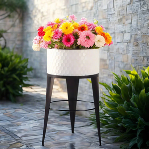 Flowerpots personalizados com suporte Estilo moderno Forma redonda Ferro ao ar livre Multifuncional Jardim Flower Pots Metal para Decoração de Casa
