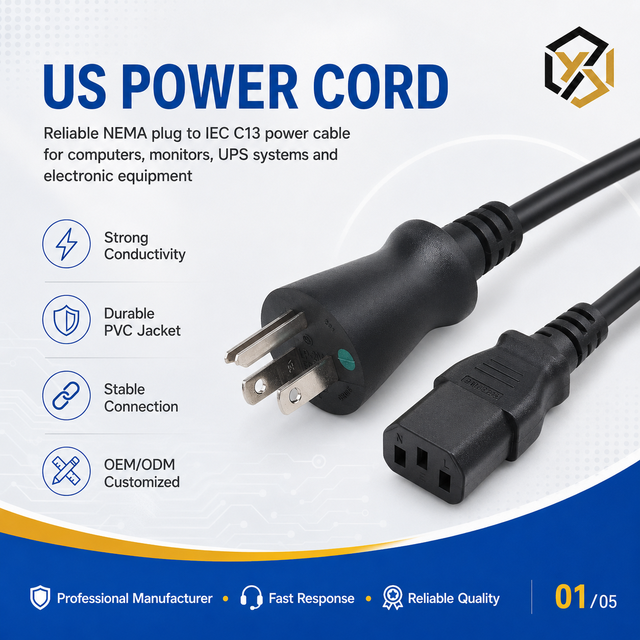 USA 3 Pin NEMA 5-15P to IEC C13 Medical Power Cord AC PVC Jacket 1 Meter IP20 for Certified Hospital Use