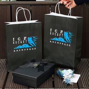 Sac en papier kraft avec logo personnalisé, sac cadeau, sac de shopping avec poignée plate - Product Image 1