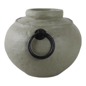 Vaso Rotondo Ecomix con Manici ad Anello in Metallo, Finitura Texturizzata, Vaso per Fiori per Soggiorno e Arredamento Casa - Product Image 3