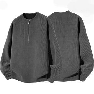 T-shirt autunno Trendy stile americano High Street in maglia Waffle <span class=keywords><strong>mezza</strong></span> <span class=keywords><strong>Zip</strong></span> a maniche lunghe tinta unita girocollo <span class=keywords><strong>felpa</strong></span> ampia Casual - Product Image 3