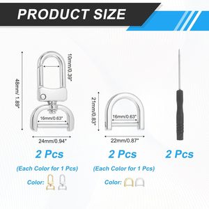 MECCANIXITY Ganchos giratorios desmontables con anillas en D y destornillador para correas de bolsos y cordones de carteras - Product Image 2