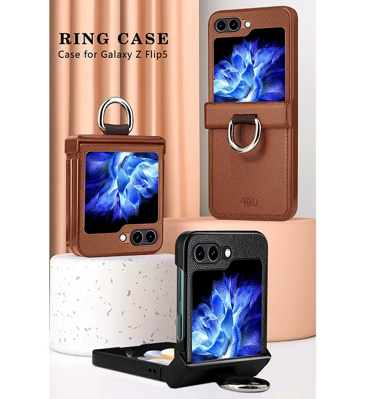 Новое поступление, чехол для смартфона с держателем для пальца, искусственная кожа, складная задняя крышка для телефона для Samsung Galaxy z flip 5