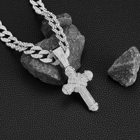 NL2210 Pendentif grande croix hip-hop alliage créatif polyvalent collier cubain pour hommes plein de diamants