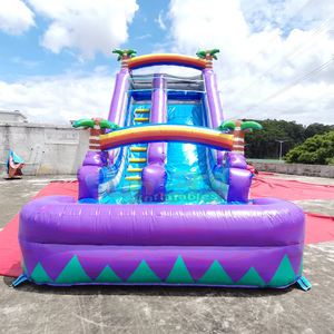 Structure gonflable aquatique tropicale pour enfants, avec toboggan aquatique violet, pour le jardin. - Product Image 3
