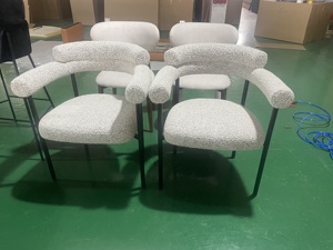 Disen Furniture Modern Nordic Minimalist Style Dining Chair Hardware <b>Black</b> Paint BoUcle <b>Fabric</b> Living Room Chair Lounge Chair - Product Image 3