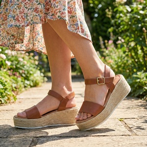 Nuovi <span class=keywords><strong>Sandali</strong></span> Estivi Comfort con Zeppa in PU per Donne, <span class=keywords><strong>Sandali</strong></span> Casual da <span class=keywords><strong>Donna</strong></span> con Suola Morbida in Juta Intrecciata - Product Image 2