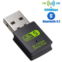 Adaptateur WiFi USB double bande 600 Mbps 2,4/5 GHz avec Bluetooth, Dongle récepteur sans pilote pour PC/ordinateur portable, En stock !