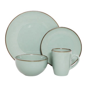 Happy Go Hot 16 pièces ensemble de vaisselle <span class=keywords><strong>en</strong></span> grès à points antiques vaisselle <span class=keywords><strong>en</strong></span> céramique glaçure métal jante café Restaurant utilisation échantillon gratuit - Product Image 3