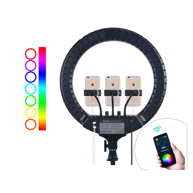 RGB 18inch Ringlight Tiktok Live Video Fill Light 45W App Control Full Color LED Selfie Ring Light with Tripod Stand