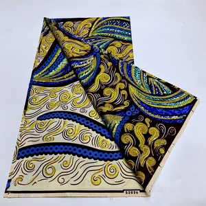 <span class=keywords><strong>Tissu</strong></span> <span class=keywords><strong>Pagne</strong></span> Africain en Coton Imprimé Wax Doré 6 Yards pour Robes et Chemises Femme Motif Batik pour Sacs Garçon - Product Image 5