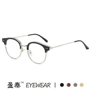 Yingtai Eyewear TR90 Half Rim Round Glasses Anti Blue Light Plano Lenses Unisex <b>Metal</b> Rivet Design - Product Image 3