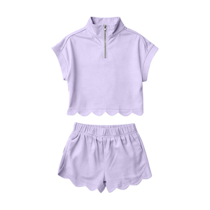 GSSO3374 Tenues d'été personnalisées pour petite fille, imprimé uni orange, vente en gros de vêtements pour enfants, pyjama à manches courtes pour fille, ensemble de vêtements pour enfant - Product Image 4