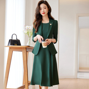 Women's Mid Sleeve Professional Suit Dress O Neck A Line Anti Wrinkle Formal Work Interview Career Dress - Product Image 3