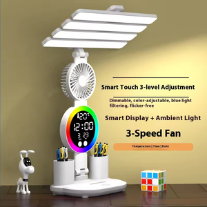 Lampada da <span class=keywords><strong>Tavolo</strong></span> LED Moderna con Display Data, 2 Portapenne, Controllo Touch, Ricaricabile, per Camera da Letto - Product Image 1