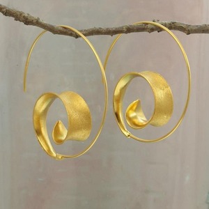 Orecchini a Spirale Rotonda con Foglie per Donna, Gioielli di Moda Moderna - Product Image 2