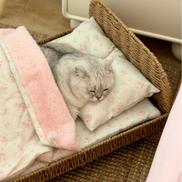 Lit et canapé pour animaux de compagnie en rotin tissé, moderne et écologique, pour chats et chiens - Utilisation intérieure toute saison, emballé en carton