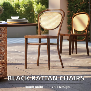 Sillas de comedor de ratán negro de Fabricante Mayorista moderno Silla de café de madera natural para sillón de exterior de restaurante de hotel - Product Image 4