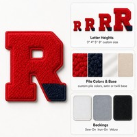 Patch brodé en chenille lettre R 5 pouces 3D gonflé rouge marine alphabet universitaire à coudre pour vestes de sport, casquettes, chapeaux personnalisés