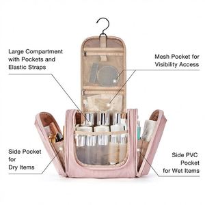 Neceser de Viaje para Mujer, Organizador de Artículos de Aseo con Gancho para Colgar, Bolsa de Maquillaje Cosmética Resistente al Agua - Product Image 4