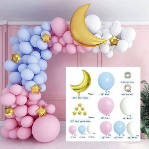 Ballons en aluminium pour fête prénatale, fournitures pour fête d'anniversaire, macaron, bleu, rose et blanc, kit arc de lune dorée - Product Image 3