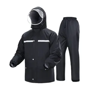 Hot sale New Custom 0.18mm black blue Men nylon with motorcycle rainsuit raincoat with reflective tape