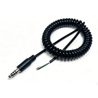 Cable Espiralizado Personalizado U-174, Conector de Aviación de 4 Polos a 4 Cables Desnudos Estañados para Auriculares de Aviación de 7.1mm, Auriculares de Helicóptero