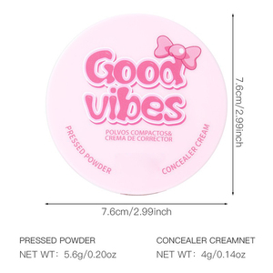 Wholesales Good Vibes 2in1 Pressed Powder &amp; Concealer Compact Cute Pink Matte Oil Control Face Setting Makeup <strong>Mousse</strong> <strong>Foundation</strong> - Product Image 6