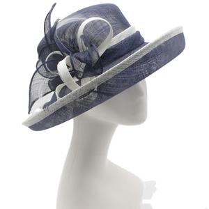 Chapeau bleu <span class=keywords><strong>marine</strong></span> à larges bords pour femmes, nouvelle collection de robes pour dames, chapeau à fleurs pour fête de mariage, Cloche - Product Image 1