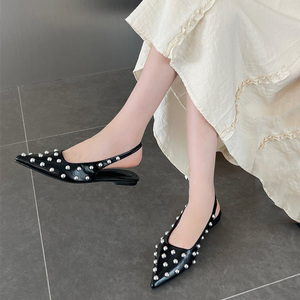 Zapatos Planos con Tachuelas de Diamantes Brillantes para Mujer, Punta Puntiaguda, con Tira en el Talón, Ajuste Amplio, Sandalias Sexys con Tira Trasera - Product Image 1