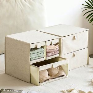 Custom Label and Logo Two Layer <b>Drawer</b> Organizer <b>Box</b> Closet <b>Storage</b> Organizer <b>Box</b> Fabric <b>Storage</b> Containers - Product Image 1