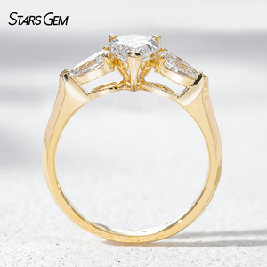 Bague en or massif 10 carats certifiée IGI Starsgem, diamant taille poire, trois pierres, couleur or, bijoux de fiançailles et de mariage - Product Image 3