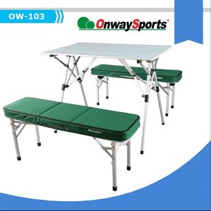 Mesa de piquenique dobrável para acampamento ao ar livre, mala de alumínio para festas em família e bancos - Product Image 6