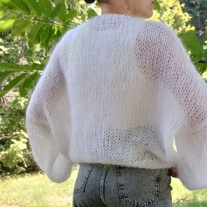 Cárdigan de punto con mangas de farol de mohair <span class=keywords><strong>fucsia</strong></span> (cuello en V suelto) Mohair suelto Casual cuello farol - Product Image 2