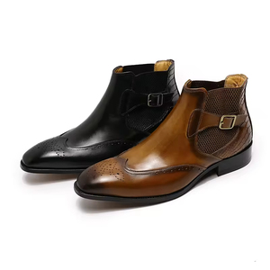 Botas de Cuero Genuino Estilo <span class=keywords><strong>Chelsea</strong></span> y Western para Hombre con Hebilla y Correa - Tendencia de Moda para Otoño/Invierno, Envío Directo, Mercado Americano - Product Image 2
