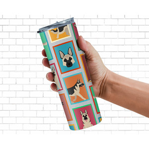 Vaso Delgado de Acero Inoxidable con Diseño de Pastor Alemán en Negro y Plata - Product Image 1