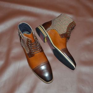 Bottes en cuir à lacets pour homme, en cuir de vachette pleine fleur, faites à la main, à bout pointu, pour l'automne et l'hiver, style décontracté - Product Image 3