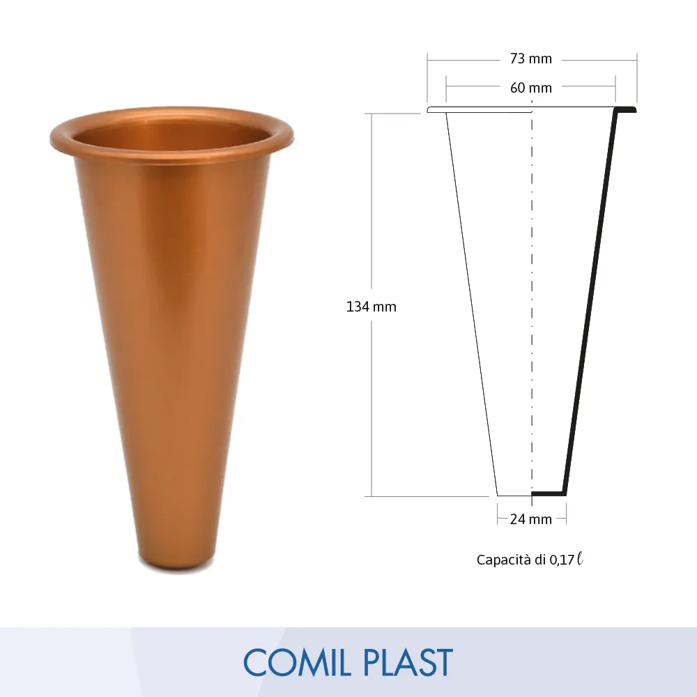 Vaso de plástico de venda quente substituição para mausoleo cripta moldada por injeção cor cobre altura 5.3 polegadas para exportação