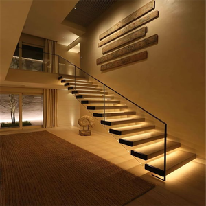 Realgres Customized Straight Stair Cantilevered Modern Wood Floating Interior Staircase with Wooden Steps Indoor Stairs