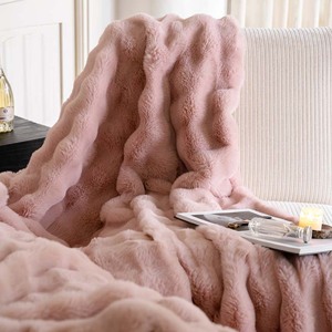 Luxury Puffy Pink <strong>Double</strong> Fleece Faux Rabbit Fur <strong>Throw</strong> Blanket Soft Plush Fluffy Warm Sofa Blankets <strong>Double</strong> <strong>Bed</strong> <strong>for</strong> Winter - Product Image 4