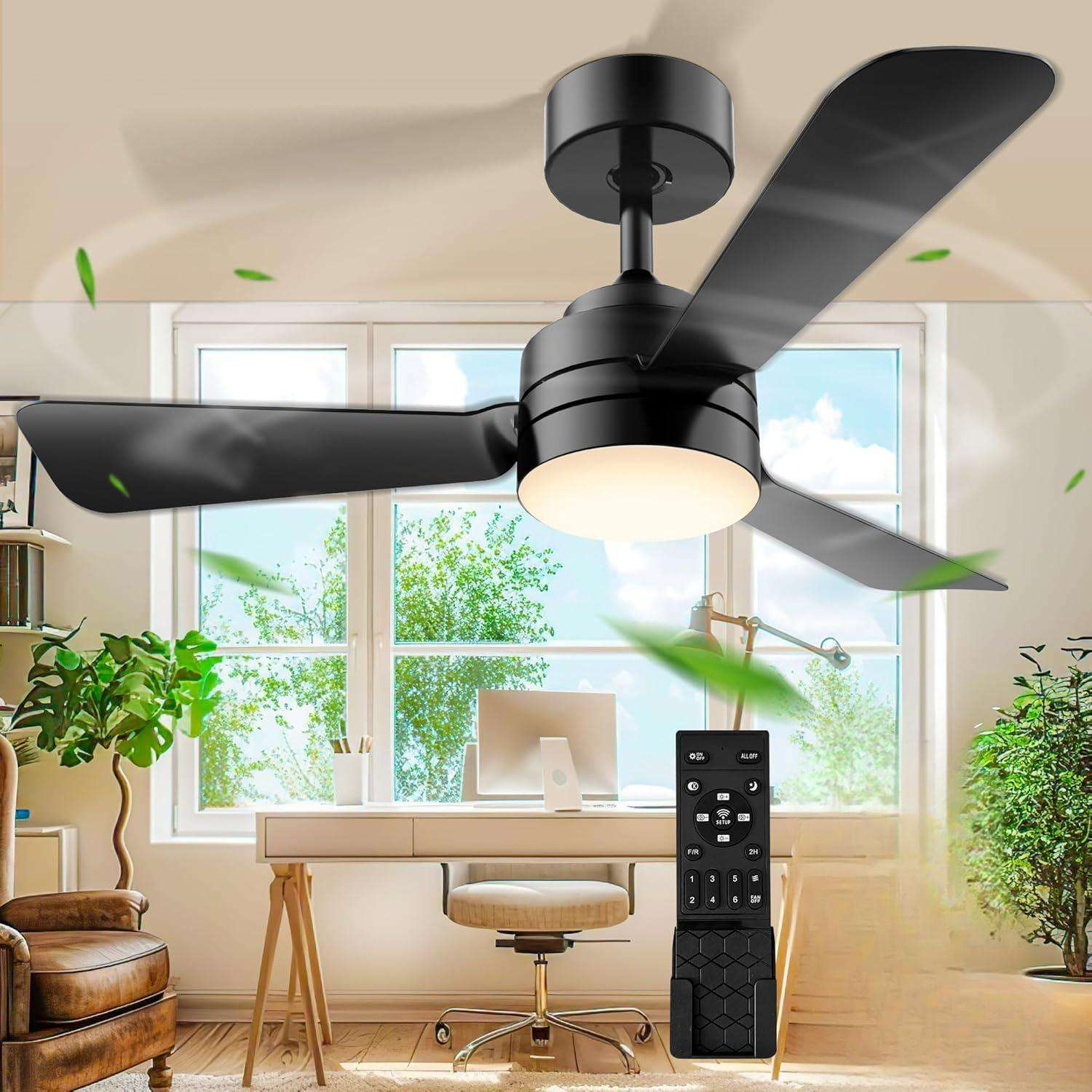 28 Inch Smart Luxury 220v Small Mini Living Room Low Profile Ceiling Fan Lamp with Lights 220v and Remote Control