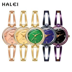 Envío Directo HALEI Reloj de Cuarzo Original Nuevo para Mujer, Brazalete de Acero Inoxidable, Bisel de Zafiro y Diamantes, Elegante Movimiento Japonés - Product Image 6