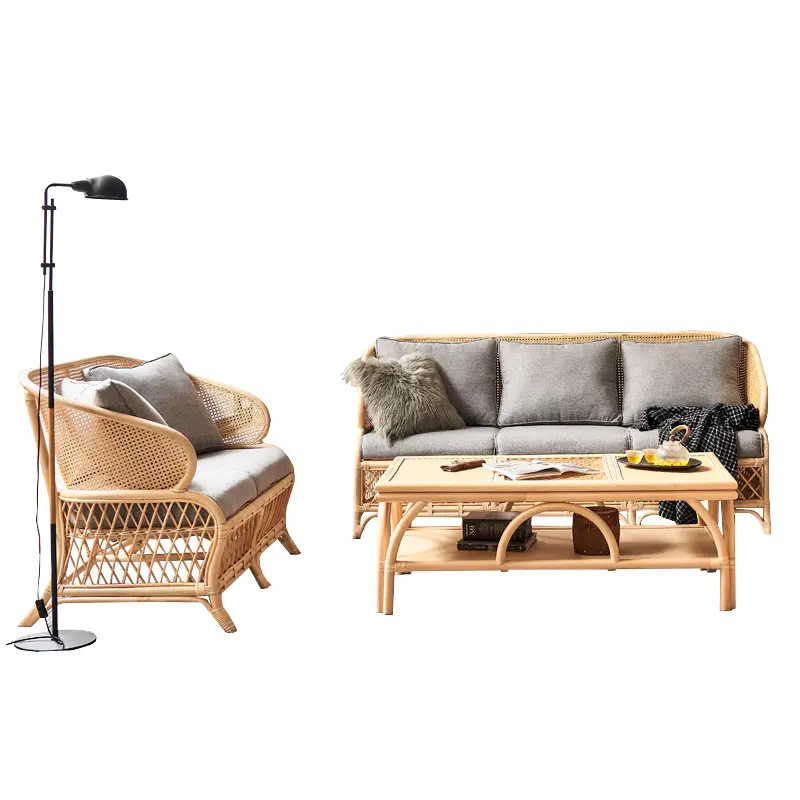 Design unico intrecciato Patio corda interna divano in Rattan sedia tavolo mobili da esterno Lounge set da giardino