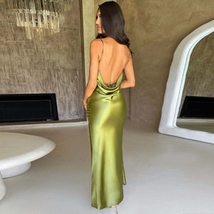 2024 New Design <strong>Summer</strong> Satin <strong>Silk</strong> One Piece <strong>Dress</strong> Backless Split Evening Club <strong>Dress</strong> Women Sexy Solid slip <strong>Dresses</strong> Clothing - Product Image 2