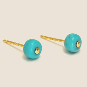 Boucles d'oreilles clous géométriques minimalistes pour femme, perles facettées turquoise, style classique, plaqué or 18 carats, argent sterling certifié CMA - Product Image 6