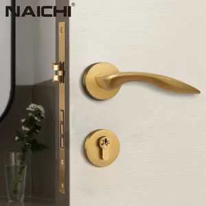 Factory wholesale modern alloy zinc unique internal door lever type handles brushed gold lock set use in home hotel bedroom