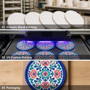 Classic Ceramic <strong>Trivet</strong> 17cm Reusable Heat Resistant Pink Teal Peony Rosette Pattern Glazed UV Print <strong>Cork</strong> Base for Kitchen Table - Product Image 5