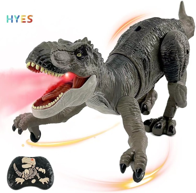 Huiye 2.4G Remote Control Dinosaur Simulation T-Rex Animal Toys With Realistic Legs & Spray Stream Lights Music Rc Toys for Kids